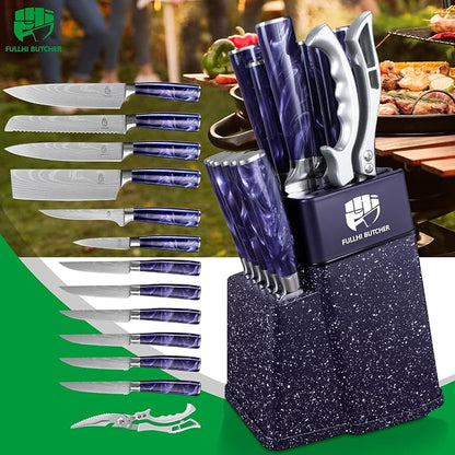 FULLHI 14pcs Block Knife Set, Chef's Knife Steak Knives Set - Image 9