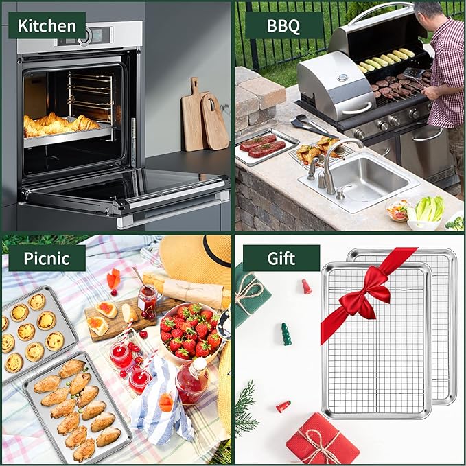 Small Baking Sheet with Rack Set, CEKEE Stainless Steel Small Baking Pan and - Image 7