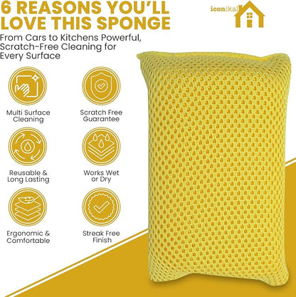 Iconikal 6-Pack Bug Scrubber Sponge 5.9x3.5-Inch Yellow Microfiber Large Car - Image 2