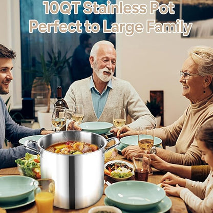 LIANYU 10 Quart Pot with Lid, 10QT Tri-Ply Heavy Duty Stock Pot, 18/10 - Image 7