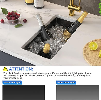 10 inch Bar Sink Undermount, 10x18 inch Small Bar Sink Gunmetal Black Undermount Small Kitchen Sinks 18 Gauge Single Bowl Wet Bar Sinks with Basket Strainer Drain