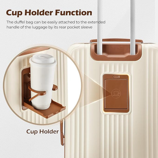 Luggage Set 3 Piece Luggage with PC+ABS Hardshell TSA Lock Spinner Wheels Carry on Lightweight Suitcase,Cup Holder,YKK Zippers (Black, 5 piece sets(20/24/28/DB/TB))