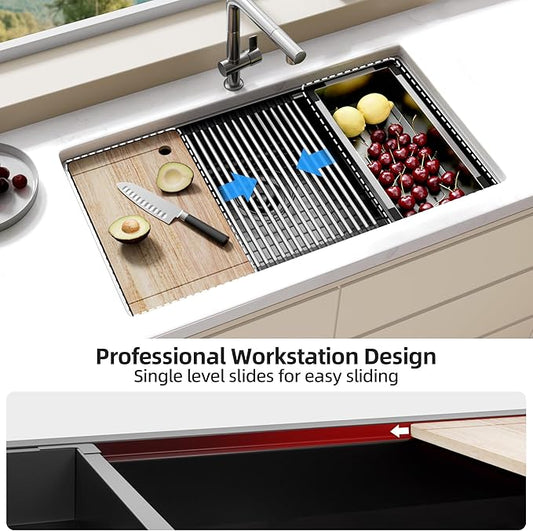 Undermount Kitchen Sink Stainless Steel 32x19 - Undermount Workstation Sink Single Bowl Commercial 16 Gauge Stainless Steel Kitchen Sinks Silver