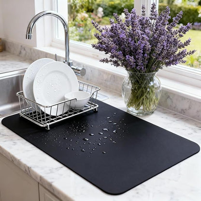 Dish Drying Mat Super Absorbent – 24" x 16" Coffee Mat by STRABELLAHOMEKITCHEN