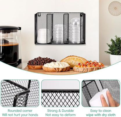 Wall Mount Coffee Cup Lid Holder Organizer 3 Compartments Coffee Cup Lid - Image 3