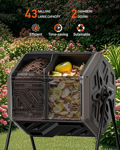 THEGROW'ING Updated 43 Gallon Compost Bin Outdoor, Fast Assemble Tumbling - Image 4