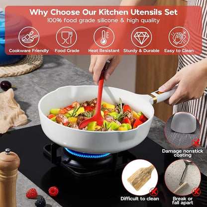 Onader Silicone Cooking Utensils Set, Heat Resistant Kitchen Tool Kit, Nonstick - Image 3