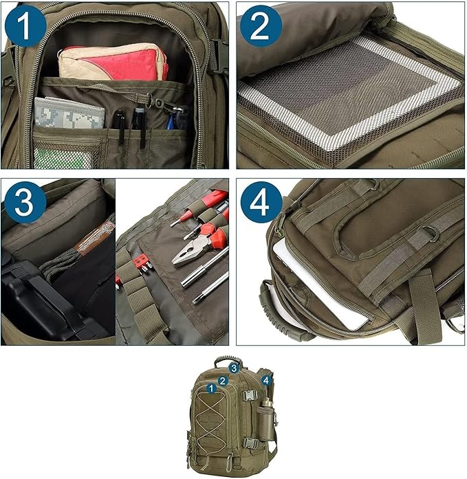 Large Tactical Backpack for Men Military Backpack with DIY System for Travel, Work,Camping,Hunting,Hiking,Sports (GREEN)