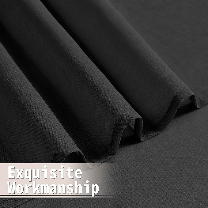 Tollpiz Short Sheer Door Curtain Closet Linen Textured Curtain Sheers Doorway Light Filtering Voile Patio Glass Door Rod Pocket Curtains French Door, 54 x 54 inches Long, Black, Set of 1 Panel