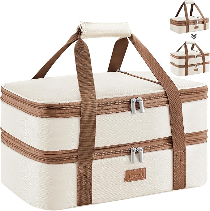 Lifewit Insulated Double Decker Casserole Carrier, Expandable Lasagna Lugger by Lifewit