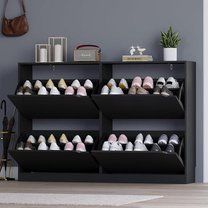 Shoe Cabinet with 4 Flip Drawers, Narrow Hidden Shoe Storage Cabinet, Slim - Image 7