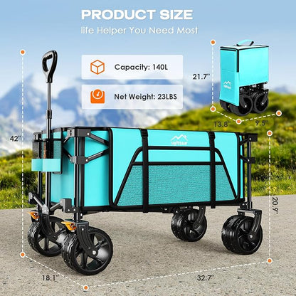 Collapsible Wagon Cart Heavy Duty Foldable, Folding Beach Wagon - Image 6