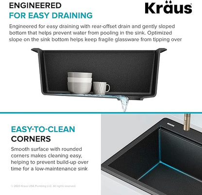 KRAUS Bellucci 25-inch Granite Workstation Drop In Top Mount Single Bowl Kitchen Sink in Metallic Grey with Accessories, KGTW12-25MGR