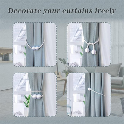 Hion Magnetic Curtain Tiebacks White 2pcs, Curtain Tiebacks Buckles Holdbacks - Image 4