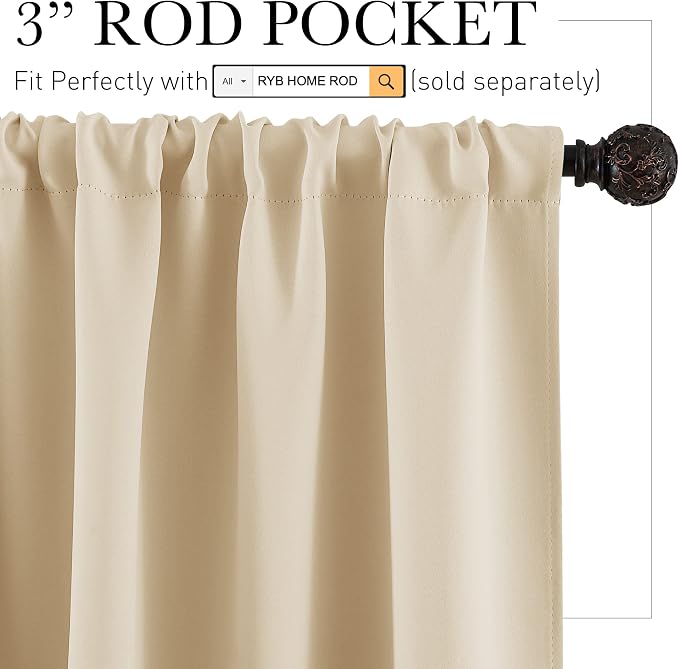 RYB HOME Thermal Insulated Curtains Blackout Small Window Drapes Light Block - Image 2