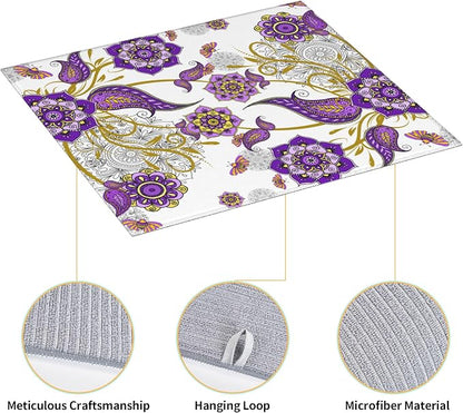 Boho Floral Dish Drying Mat for Kitchen Counter Washable Absorbent Reversible - Image 3