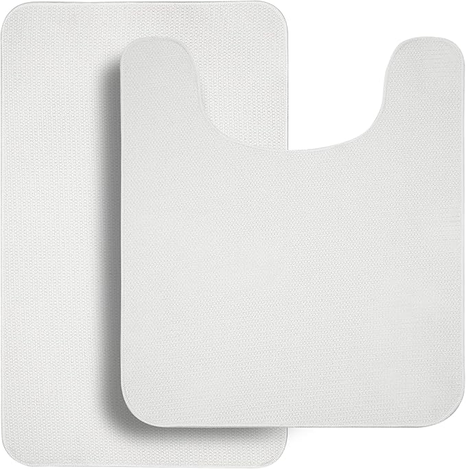 Bathroom Rugs Set 2 Pieces,Thin Bathroom Mats,Toilet Rugs,Quick Dry,Non-Slip,Machine Washable,Low Pile,Absorbent Bath Mats,Shower,Sink,Home Decor Accessories.White,1'5"x2'3"+1'8"x2" U Shape