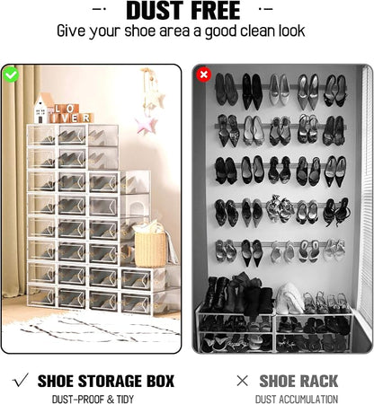 Kuject 15 Pack Shoe Storage Boxes, Large Clear Plastic Stackable Shoe Organizer - Image 8