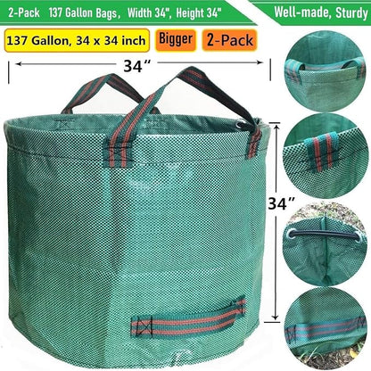 Professional 2-Pack 137 Gallon Lawn Garden Bags Large Yard Waste Bags - Image 4