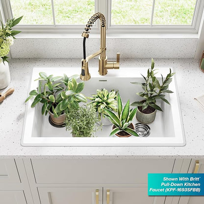 KRAUS Forteza 33-inch Granite Drop In/Undermount Single Bowl White Kitchen Sink, KGD-54WHITE