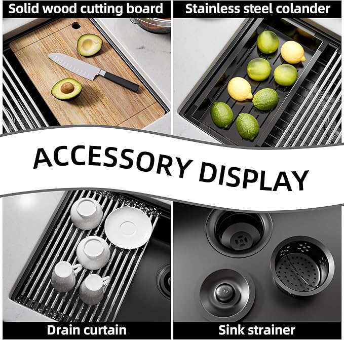 33 Inch Undermount Kitchen Sink Stainless Steel, 33x19 Undermount Workstation Sink Single Bowl Commercial 16 Gauge Stainless Steel Kitchen Black