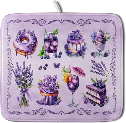 Purple Dish Drying Mats for Kitchen Counter Washable Drying Pad Absorbent by Giwawa