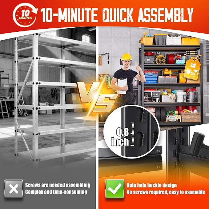 Set of 3 71"H Garage Shelving-5 Tier Garage Storage Shelves, Adjustable Heavy - Image 6