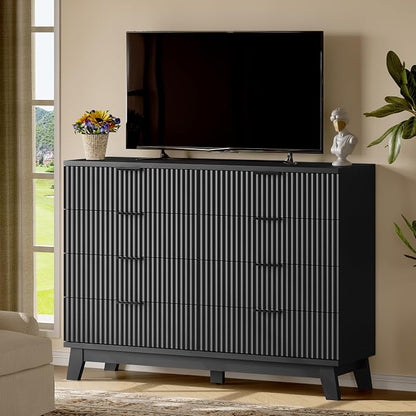 Fluted Dresser with 8 Drawers, Wooden Dresser TV Stand, Wood Closet Clothes - Image 7