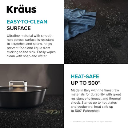 KRAUS Bellucci 18-inch Granite Workstation Drop In Top Mount Single Bowl Kitchen Sink in Metallic Black with Accessories, KGTW12-18MBL