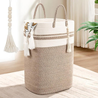 Woven Laundry Basket for Clothes, 80 L Large Rectangle Laundry Hampers by WENMER