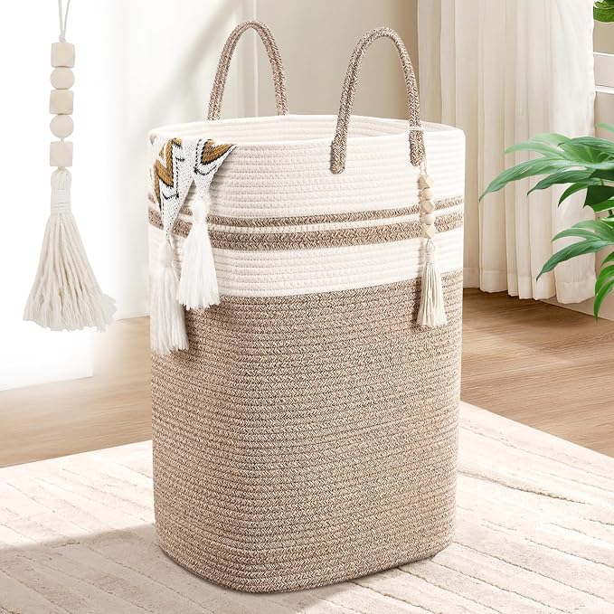 Woven Laundry Basket for Clothes, 65L Large Rectangle Laundry Hampers, Nursery by WENMER