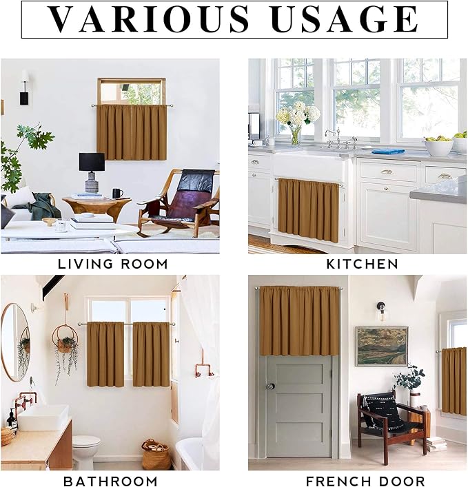 RYB HOME Bedroom Curtains Blackout - Light Block Energy Efficiency Small Window Treatment Drapes for Kitchen Dining Baby Nursery Morden Decor, W 42 x L 54 inch, Gold Brown, 2 Panels