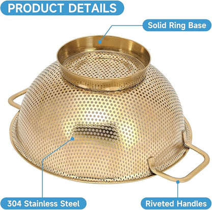 Gold Strainer for Kitchen, Stainless Steel Colander - Image 5
