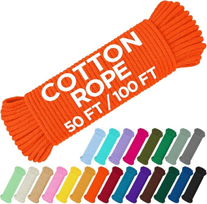 TECEUM Cotton Rope 3/16” – 100 FT – Strong All-Purpose Braided Rope – Natural by TECEUM