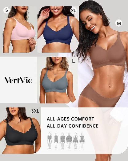 Vertvie Womens Seamless Bras No Underwire Supportive Wireless Push Up Full - Image 6