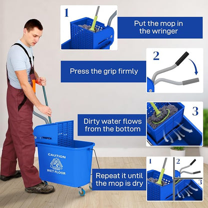 HOMCOM Compact Mop Bucket with Wringer on Wheels - Image 5