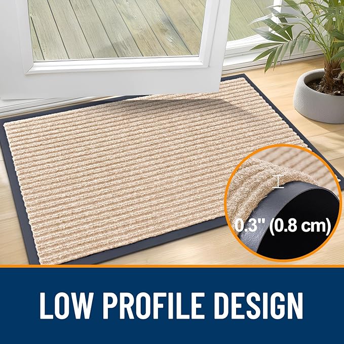 OLANLY Front Door Mat Indoor Outdoor Entrance, Waterproof Heavy Duty Doormat, Fade Resistant, Low Profile, Easy Clean Patio Porch Welcome Floor Mats for Entry, 59x20, Beige