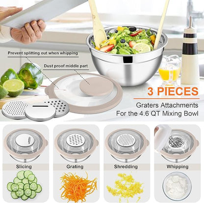 E-far Mixing Bowls Set of 5, Stainless Steel Salad Mixing Bowl - Image 3