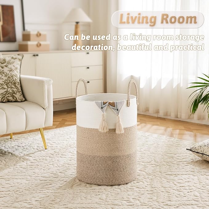 Laundry Basket, Woven Cotton Rope Laundry Hamper, 80L - Image 5
