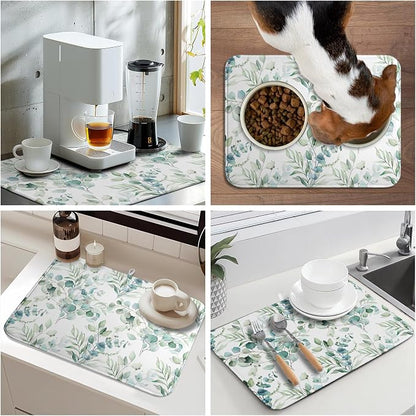 Sage Green Leaves Dish Drying Mats - Image 9