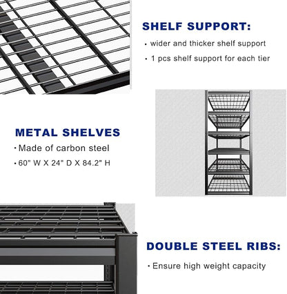 60" Wide Heavy Duty Garage Shelving Adjustable 6 Tier Garage Storage Shelves - Image 5