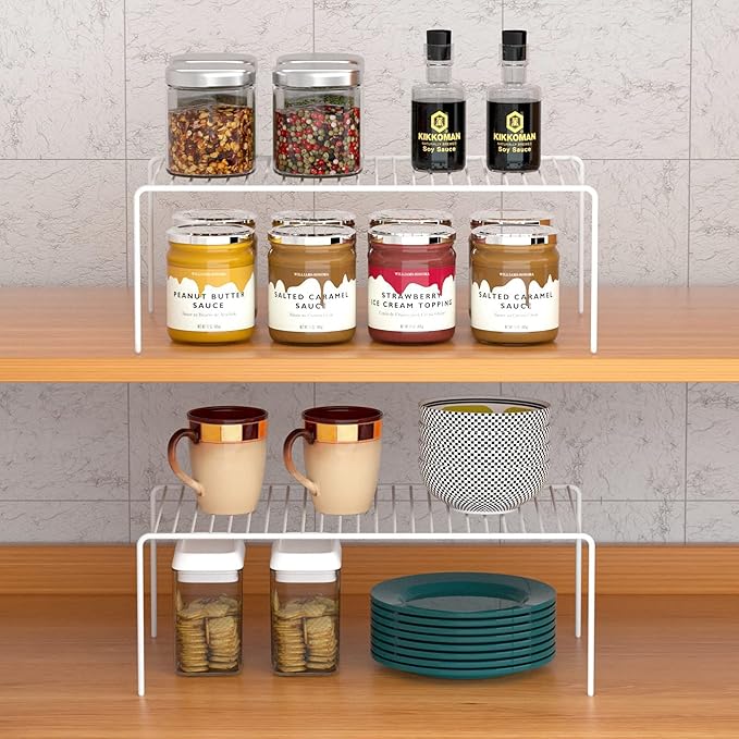 iPEGTOP Large (15.7 x 9.4 Inch) Kitchen Freezer Cabinet Storage Shelf, Set of 4 Rustproof Metal Wire Shelves Spice Shelf Rack Cupboard Organizer for Fridge Pantries Countertops Utensils, White