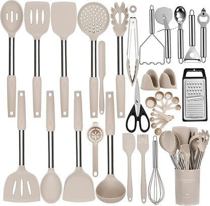 Silicone Cooking Utensils Set, NCUE 35 Pcs Kitchen Utensils Set by NCUE