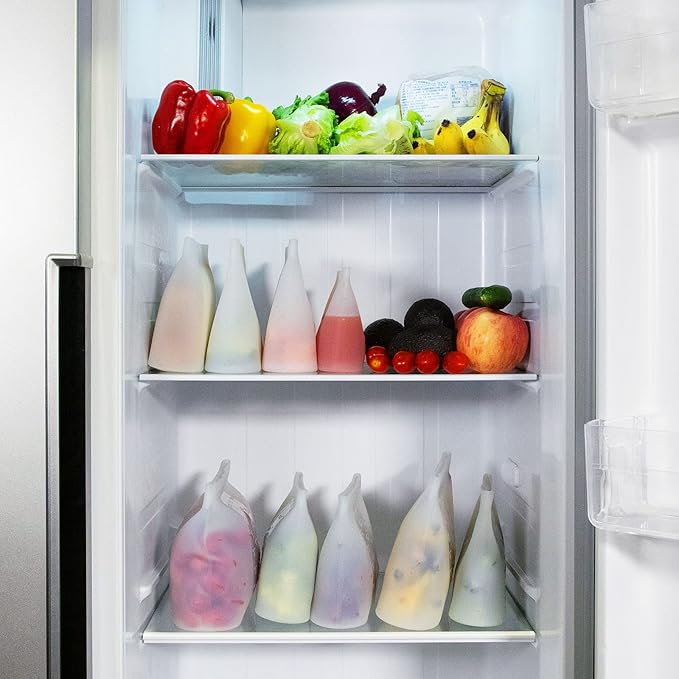 Reusable Silicone Food Storage Bag, for Microwave, Oven, Fridge, Freezer & Sous Vide Zip Sealed Containers (2 Middle size 32oz 1000ml)…