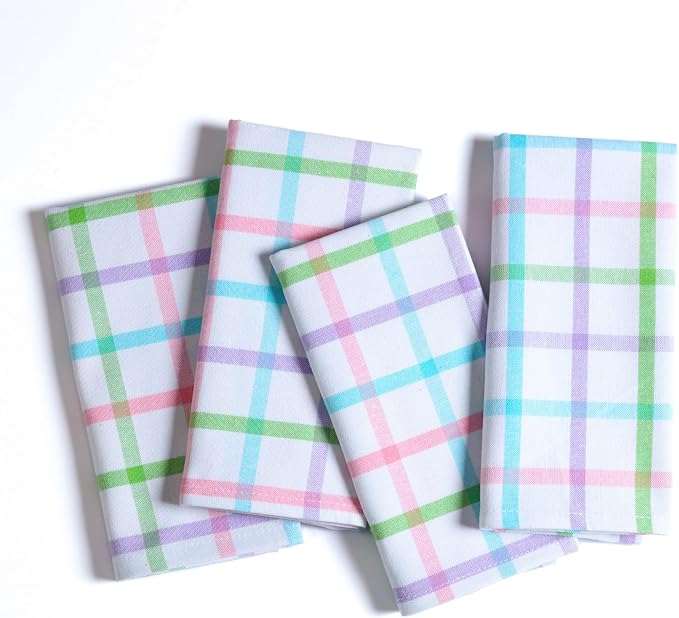 Native Fab Multi Color Checked Kitchen Towels Set of 4, 100% Cotton, 16x26 Inch - Image 6