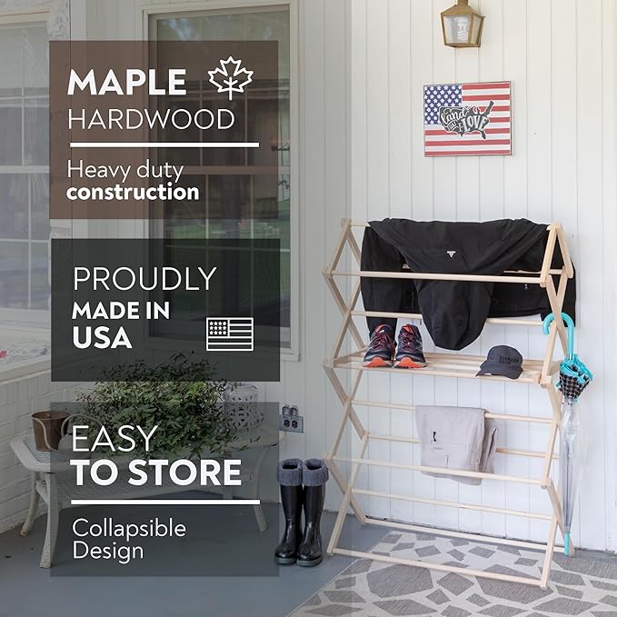 Pennsylvania Woodworks Clothes Drying Rack: Solid Maple Hard Wood Laundry Rack for Sweaters, Blouses, Lingerie & More, Durable Folding Drying Rack, Made in USA, No Assembly Needed, Medium