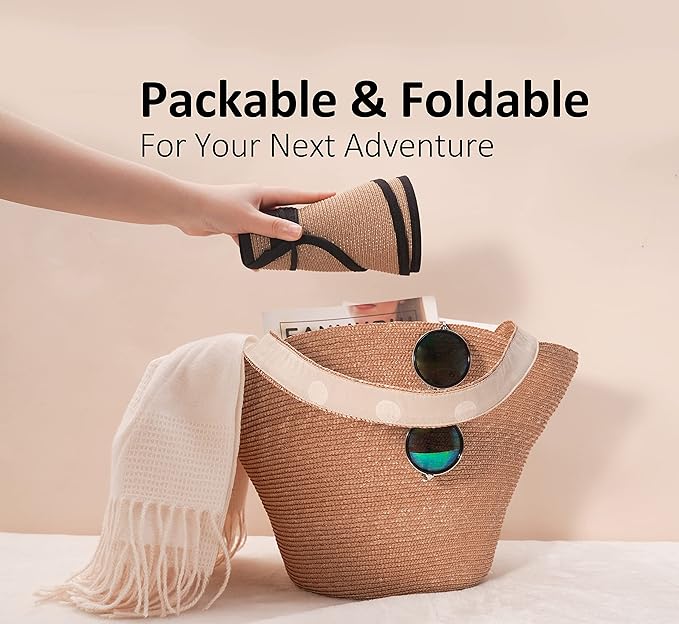 Joywant Womens Sun Visor Hats, Packable Wide Brim Ponytail Beach Hat Straw Visor Summer Beach Vacation Essentials for Womens