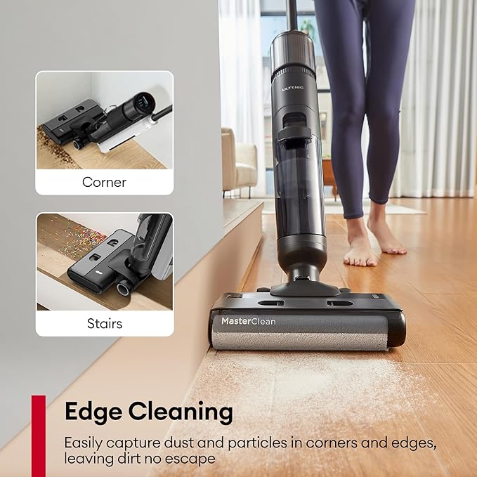 Ultenic Wet Dry Vacuum Cleaner, Cordless Vacuum Mop Combo with Self-Cleaning, 50min Runtime, Smart Mess Detection, Edge Cleaning, LED Display, 3-in-1 Floor Cleaner Machine for Hard Floor, AC1 Elite