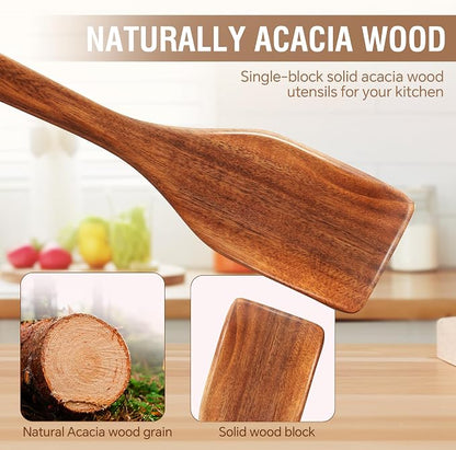 DEBETOOL 6-Piece Acacia Cooking Utensils- Natural Wooden Cooking Spoons - Image 2