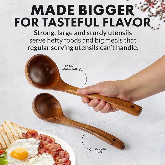 Zulay Kitchen Extra-Large 5-Piece Wooden Spoon Set - Image 3